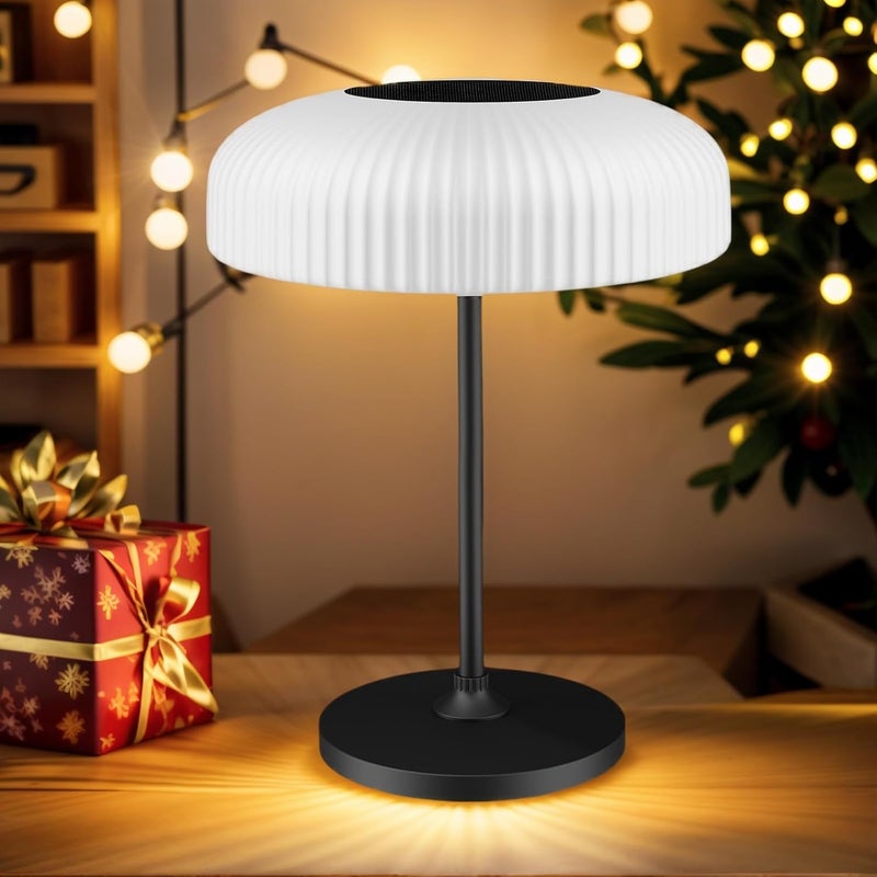 MOLEBIT LED Solar Table Lamp, IP65 Waterproof, Touch Control, 3 Modes, USB-C Charging, White Dome Shade with Black Base, Indoor Outdoor Use (White) - Image 1